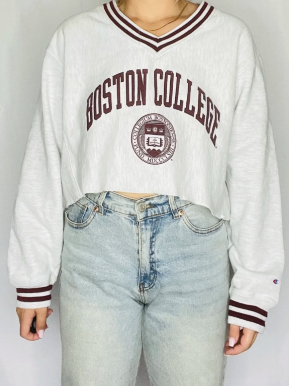Boston College Vintage 90’s Reverse Weave Cropped V-Neck Sweatshirt